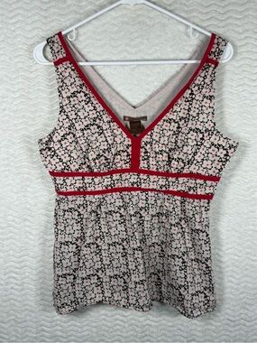 Forever twenty one Brown Floral Trim Sleeveless Top with Pink Accent